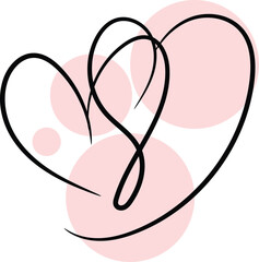 Abstract Pink and Black Heart Design with Simple Line Art and Circles