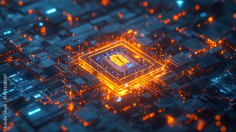 Poster cybersecurity innovation protecting data with technology digital world conceptual art futuristic env