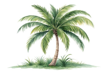 Obraz premium illustration: watercolor drawing of a tropical palm tree isolated on white or transparent png