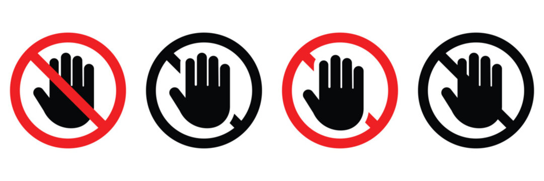 Do Not Touch Warning Icons Set – Hand Prohibition Symbols in Vector Format