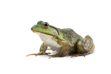 Fototapeta premium Green frog posed against a white background.