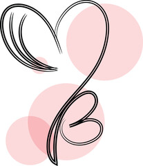 Abstract Heart Shaped Line Art Design with Pink Circles Background