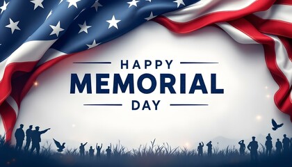 Memorial Day Banner with happy memorial day text america flag background template