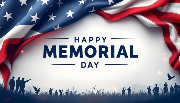 Memorial Day Banner with happy memorial day text america flag background template