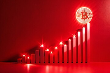 Low Light Crypto Success: Glowing Bitcoin Chart on Dark Background