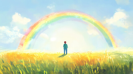 person feeling hopeful gazing at a rainbow