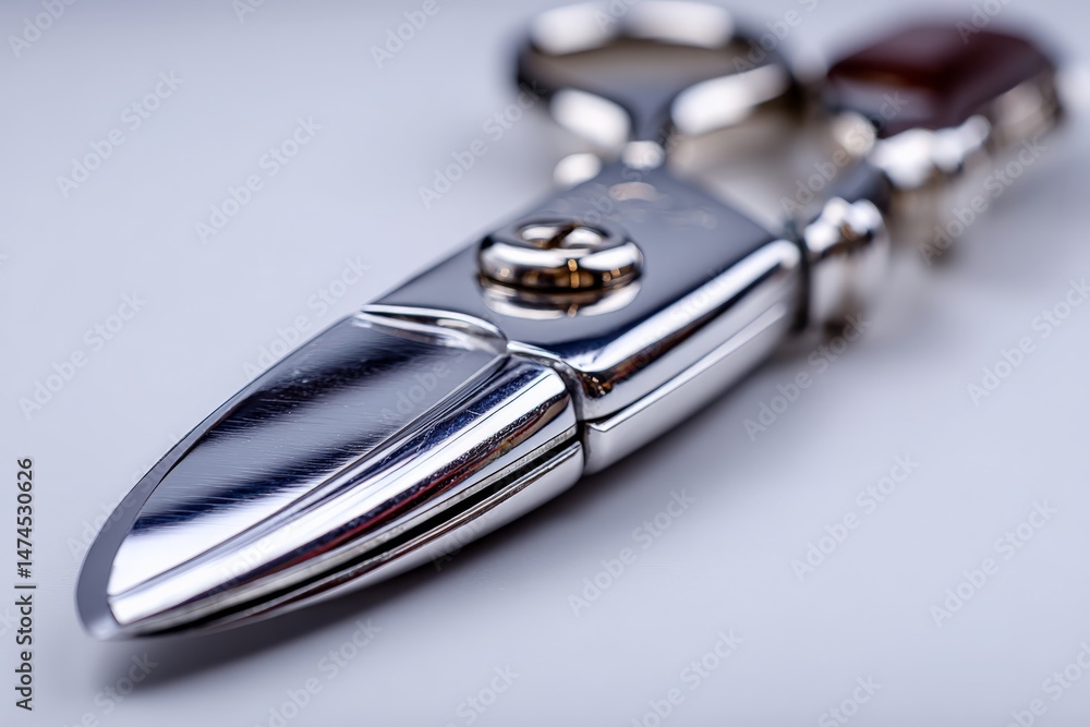 Poster high-quality silver scissors with a sleek design displayed on a plain background