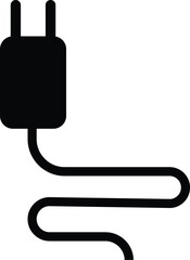 Electrical plug with lighting symbol and cable black vector icon Plug with wire cable ,energy , power, connection simple glyph pictogram symbol isolated on transparent background.