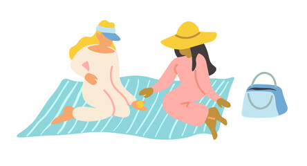 female friends on picknic summer and vacation. design for logo sticker print poster