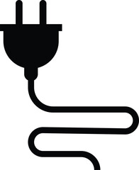 Electrical plug with lighting symbol and cable black vector icon Plug with wire cable ,energy , power, connection simple glyph pictogram symbol isolated on transparent background.