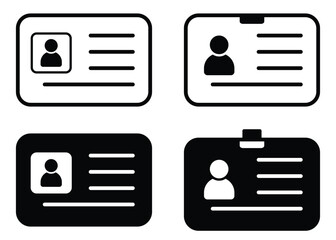 ID Card Icon Set – Employee, Driver License, and Identity Badge Symbols in Outline Style Vector