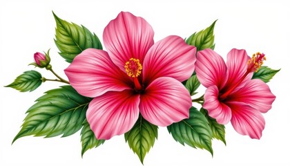 Obraz premium Elegant pink flowers on a pristine white background, stunning floral display pink