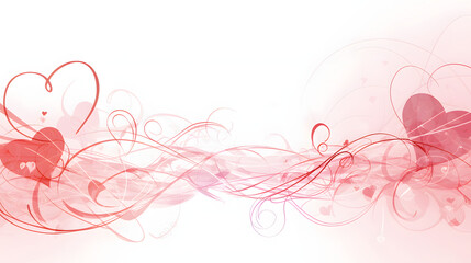 Romantic design featuring swirling red hearts and delicate lines creating a whimsical and affectionate atmosphere on a soft background.