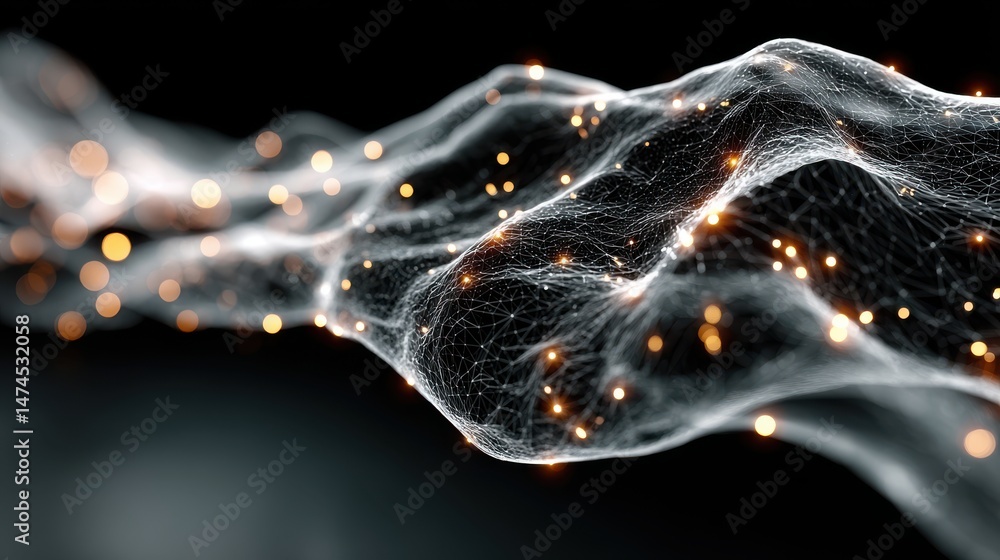 Leinwandbilder big data concept blockchain 3d illustration information waves and the global database neural networks and artificial intelligence abstract technological background,stock photo