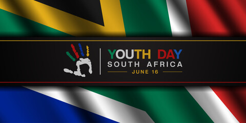Happy Youth Day South Africa. South Africa flag, hand and youth. Great for posters, banners, social media and more. Black background.  © juandy