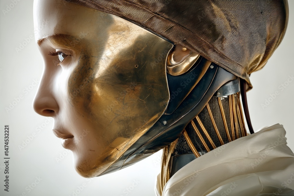 Poster innovative robot design showcasing intricate technology in a modern art setting