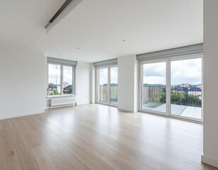 Obraz premium Bright and Spacious Empty Room with Large Windows and View