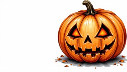 Halloween pumpkin carving, a spooky and menacing grin for festive celebration spooky