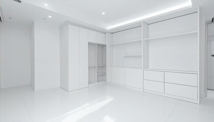 Fototapeta premium Modern Minimalist White Room with Sleek Furniture and Bright Space