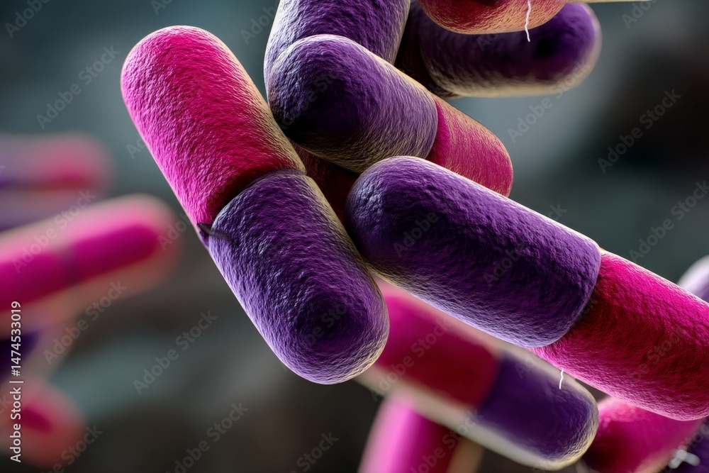 Aufkleber colorful digital rendering of bacteria showcasing intricate cell structures in a microscopic view of
