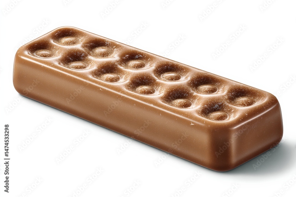 Poster Delicious chocolate bar with a smooth texture and unique shape sitting on a clean white background