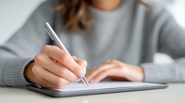 Young adult completing library card form on tablet for digital access - Powered by Adobe