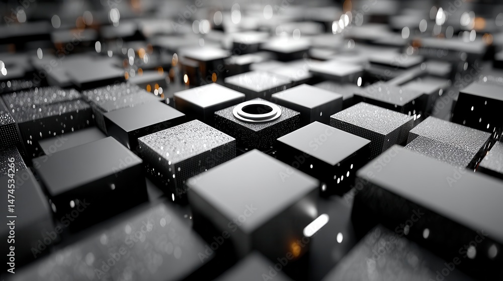 Poster black big complex shape with moving blocks 3d animation,photo stocks