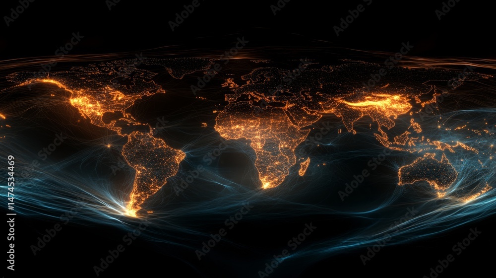 Poster global connectivity visualization world map digital art abstract design aerial view technology and c
