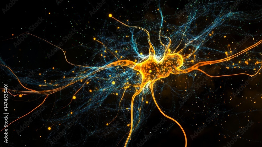 Poster neuronal activity visualization digital art science abstract close-up view cellular communication dy