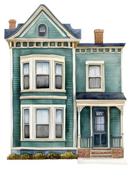 Obraz premium PNG Vintage green town house architecture illustration building.