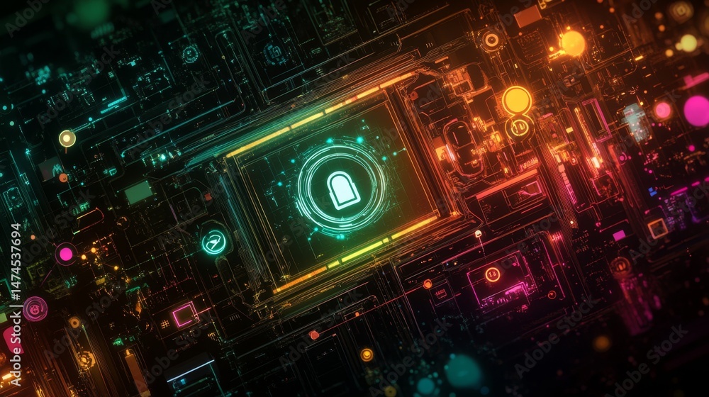 Poster digital security visualization cyber environment abstract art high-tech aerial view cybersecurity co