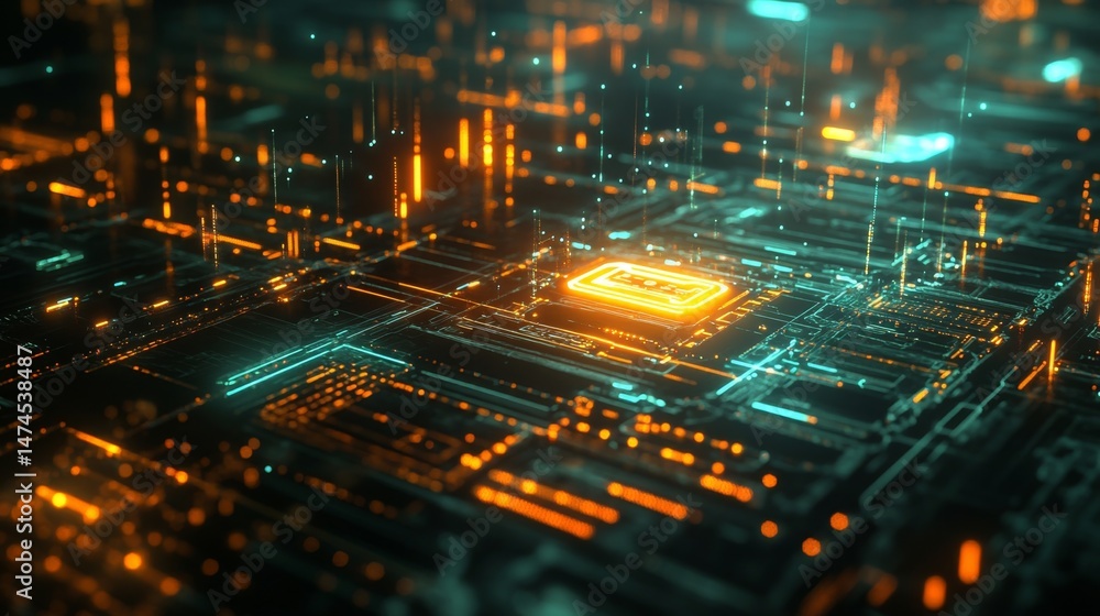 Poster exploring digital innovation virtual space technology visualization future insights close-up data fl