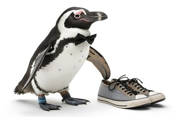 Realistic 3D Penguin in Bowtie and Oversized Shoes Winking
