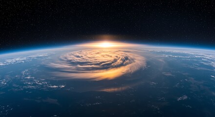 Hurricane From Space View with Sunrise
