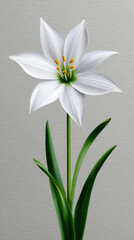 Fototapeta premium A digitally painted white lily with elegant petals and vibrant green leaves stands tall against a softly textured neutral backdrop creating a sense of simple beauty.