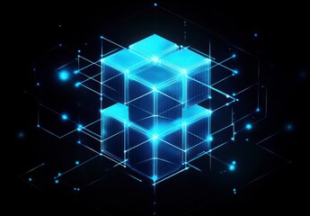 Obraz premium Glowing Blue Geometric Forms Digital Network Abstract 3D Rendering