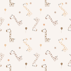 Giraffe line cartoon so cute. On balloons star background. Pattern seamless vector illustration. 