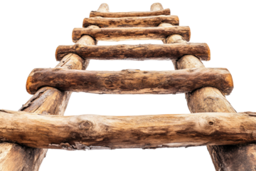 Rustic wooden ladder ascending, rough-hewn rungs