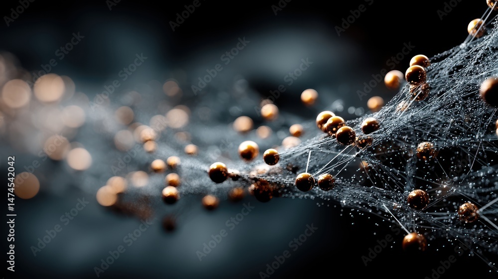 Poster blue chaotic network structure with bokeh lights.stock image