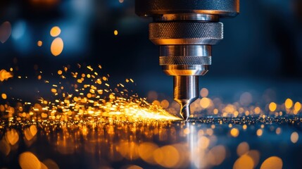 Industrial drill with precision depth gauge mounted on a fabrication floor
