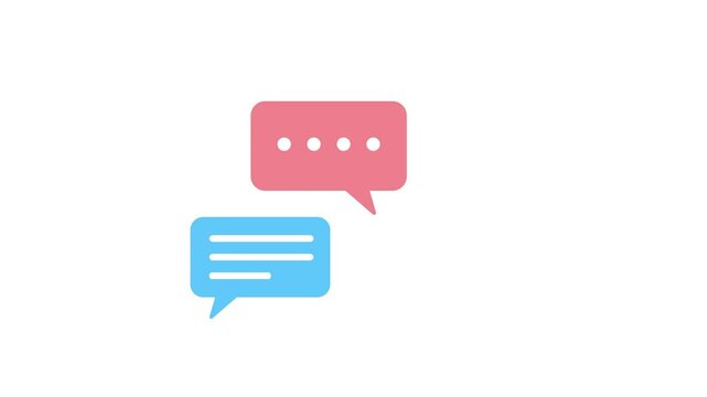 Modern flat animation of two chat bubbles in different colors, symbolizing conversation, social messaging, or digital interaction between people