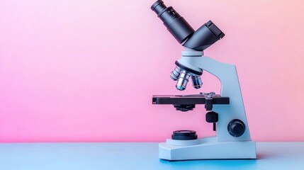 Microscope placed in front of gradient pastel background for contrast