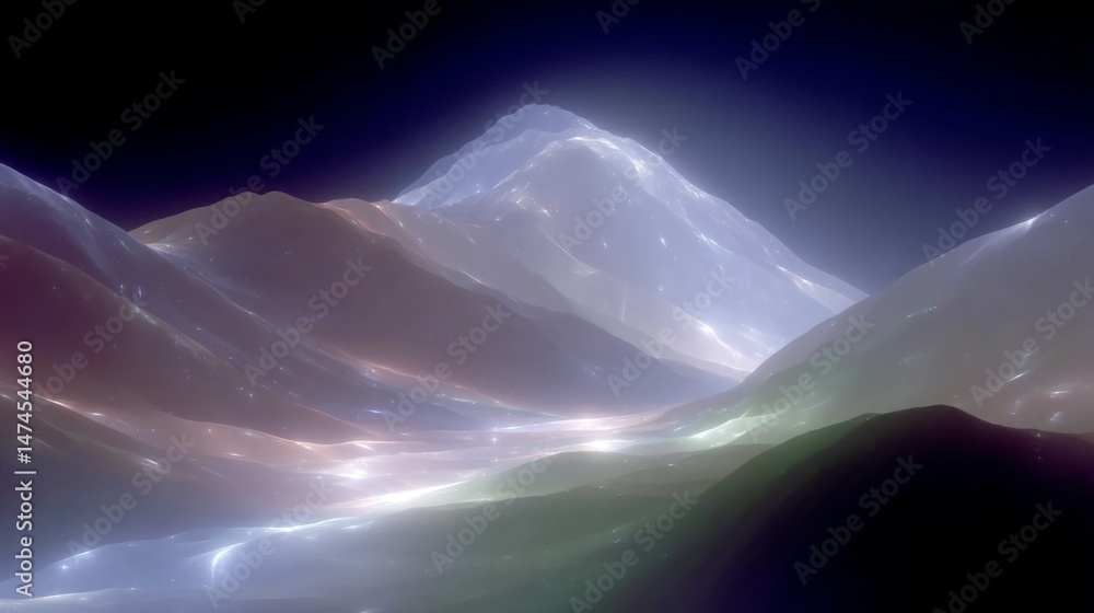 Poster a serene and colorful abstract landscape. ethereal mountains capture shades of light. perfect for ar