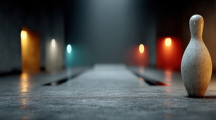 bowling game background with ball on the lane and colorful spotlight.stock image