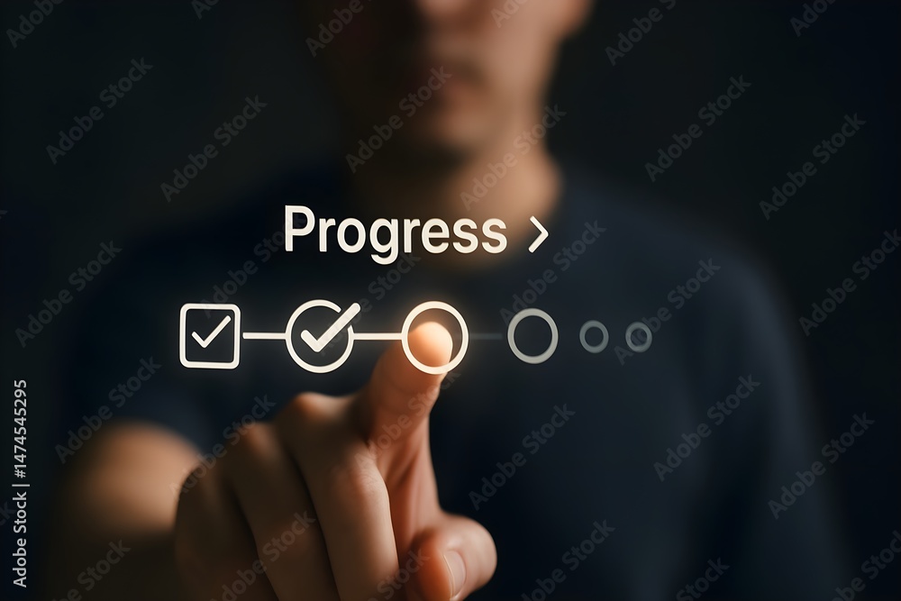 Poster a close-up shot of a finger interacting with a digital progress indicator, highlighting the concept 