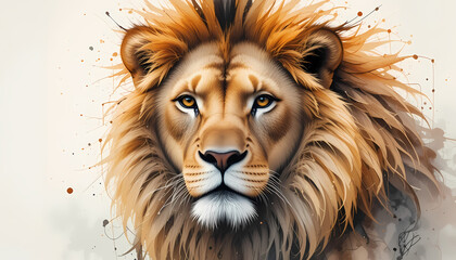 Majestic Lion Portrait with Artistic Watercolor Style
