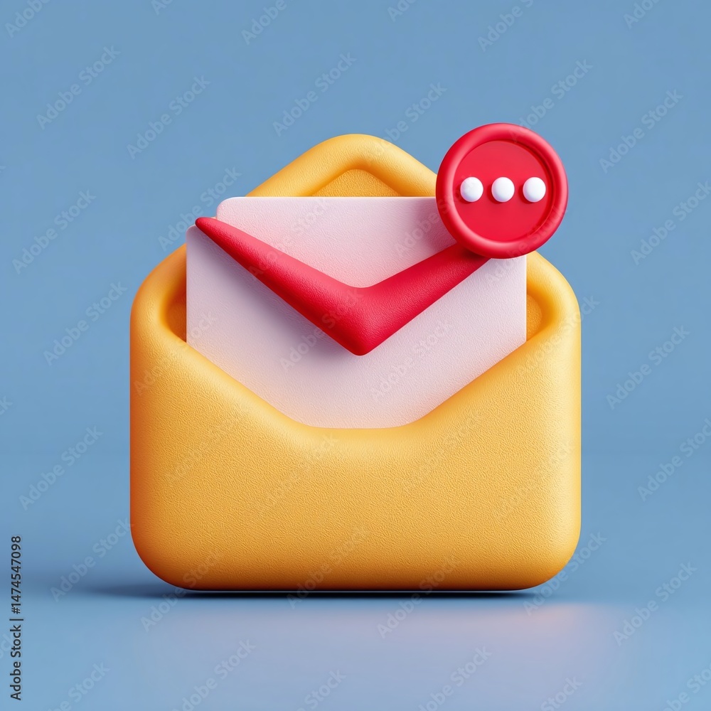 Poster colorful 3d envelope icon with notification symbol, representing digital communication and messaging