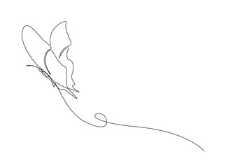Butterfly single outline illustration. Continuous line art drawing of flying butterfly. Editable stroke.