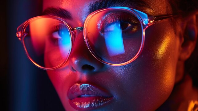 Surreal image of digital fashion featuring holographic elements perfect for futuristic campaigns or tech savvy audiences Color Palette Iridescent Purple Neon Blue Matte Black Silver