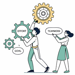 Collaborative business efforts represented by gears with effort teamwork and goal achievment concepts